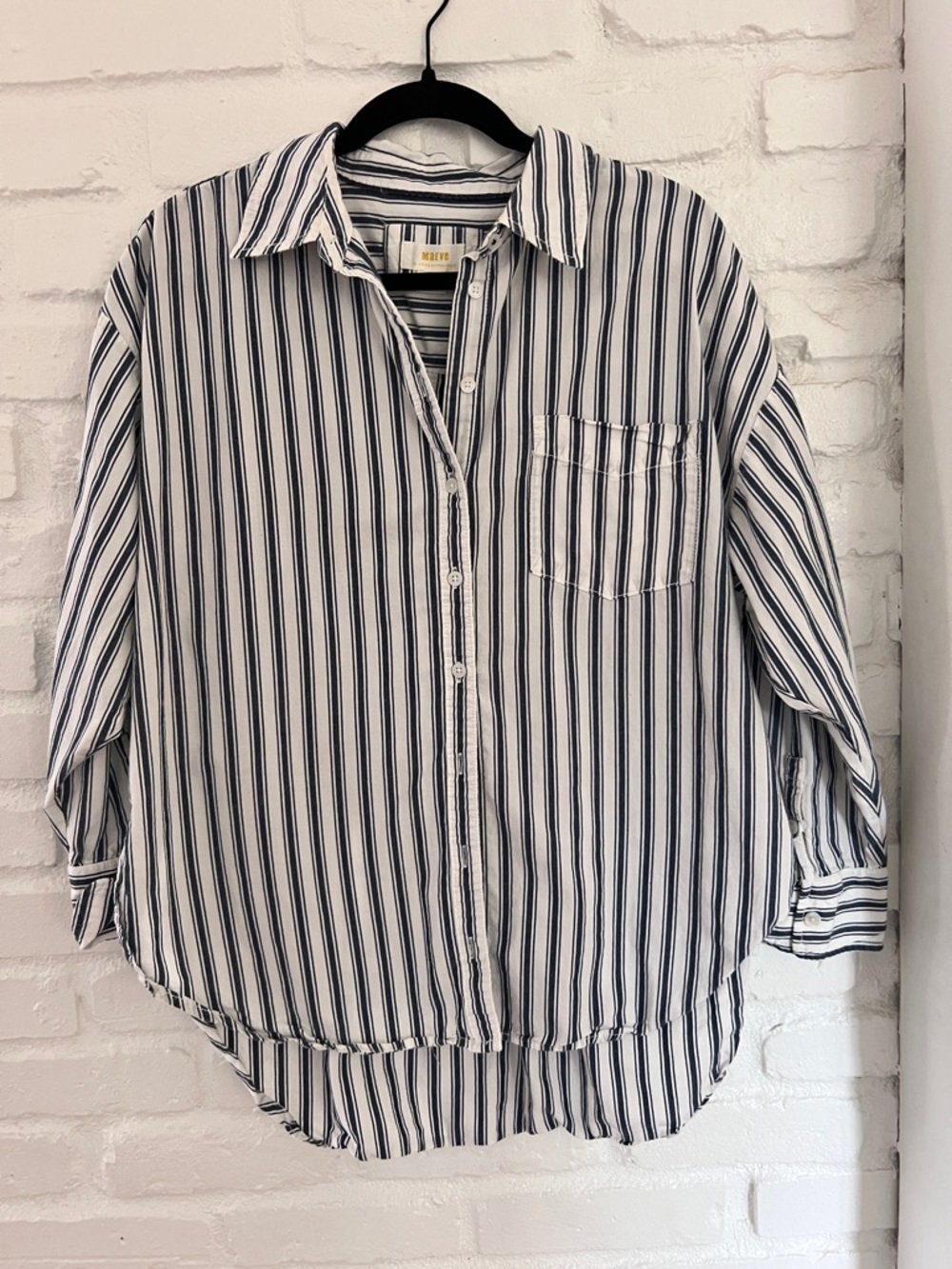 Anthropologie Maeve Navy and White Striped Button-Up Shirt